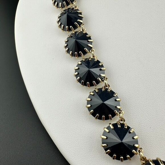 NWT J. Crew Women's Necklace Navy Blue Rivoli Gold Circle Statement Adj. 18"-20" - Picture 5 of 5